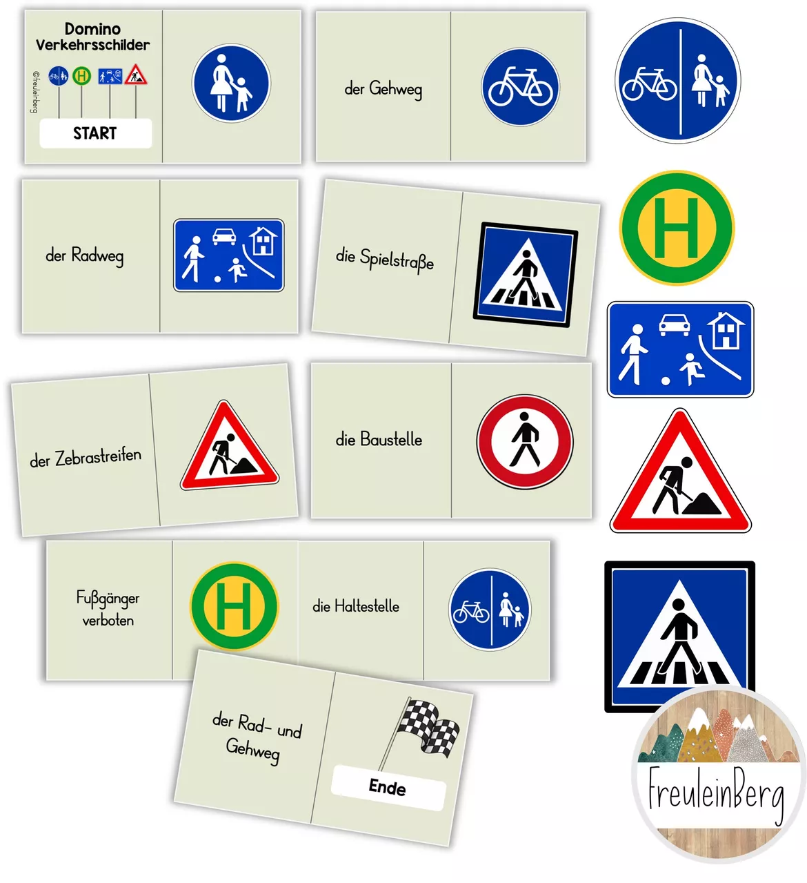 Bild in der Beschreibung des Unterrichtsmaterials Verkehrserziehung Verkehrsschilder Domino von FreuleinBerg #1
