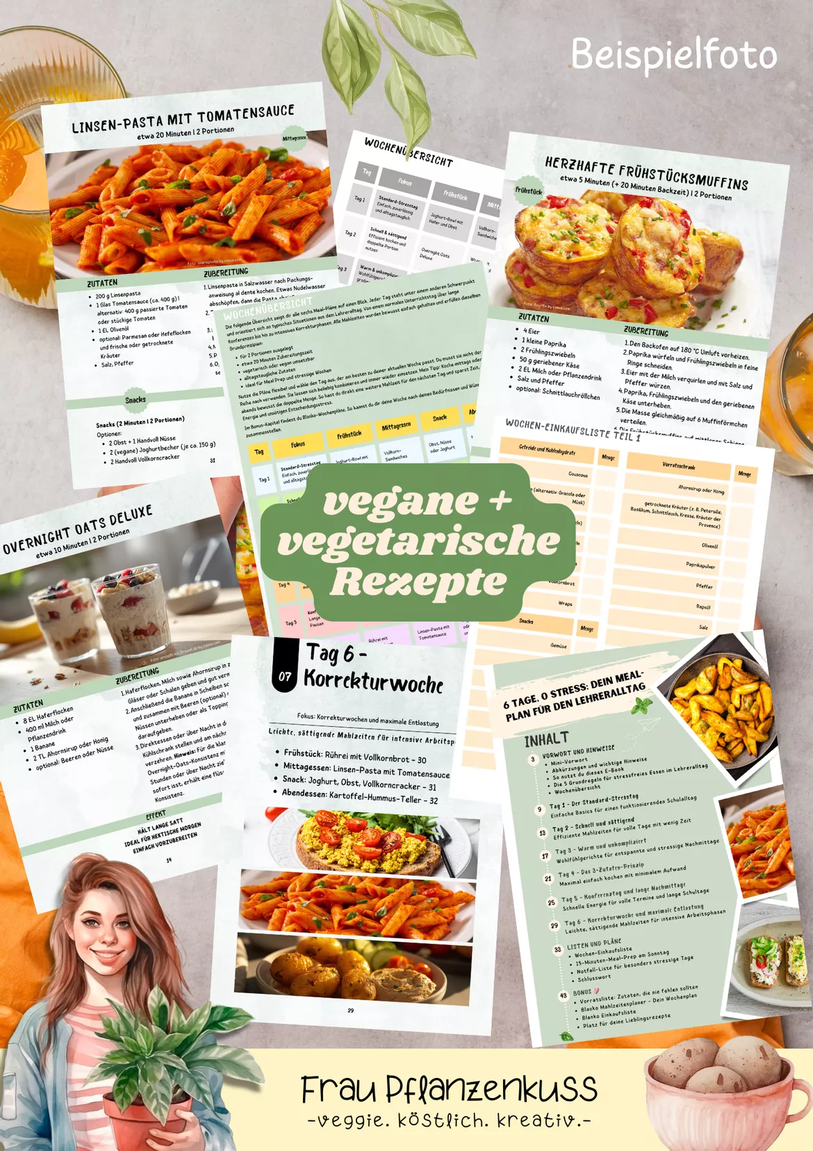 Bild in der Beschreibung des Unterrichtsmaterials eBook: 6 Tage, 0 Stress | Meal-Plan für Lehrer:innen | Vegetarische und vegane Rezepte von Frau Pflanzenkuss #1