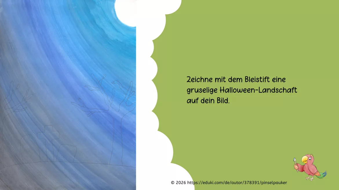 Bild in der Beschreibung des Unterrichtsmaterials Kunst Halloween, Gespenst malen und tupfen, Herbst von Pinselpauker #2