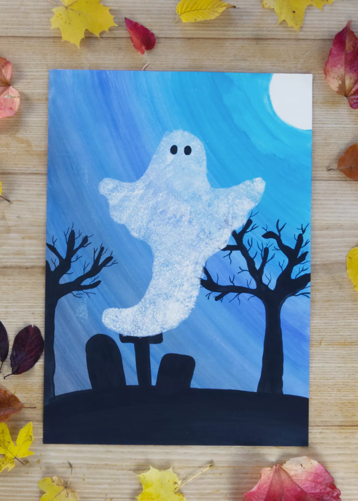 Bild in der Beschreibung des Unterrichtsmaterials Kunst Halloween, Gespenst malen und tupfen, Herbst von Pinselpauker #1