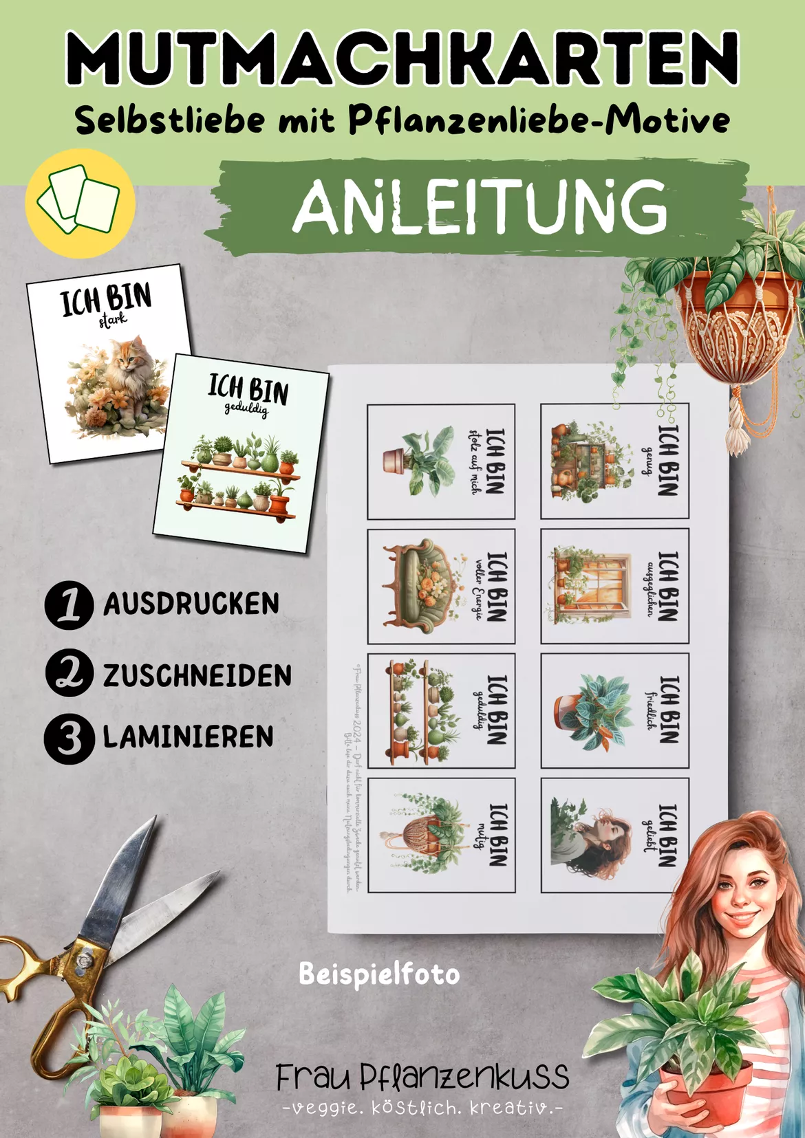 Bild in der Beschreibung des Unterrichtsmaterials Mutmachkarten Pflanzenliebe | Positive Affirmationen für mehr Selbstvertrauen | Klasse 5–7 von Frau Pflanzenkuss #1