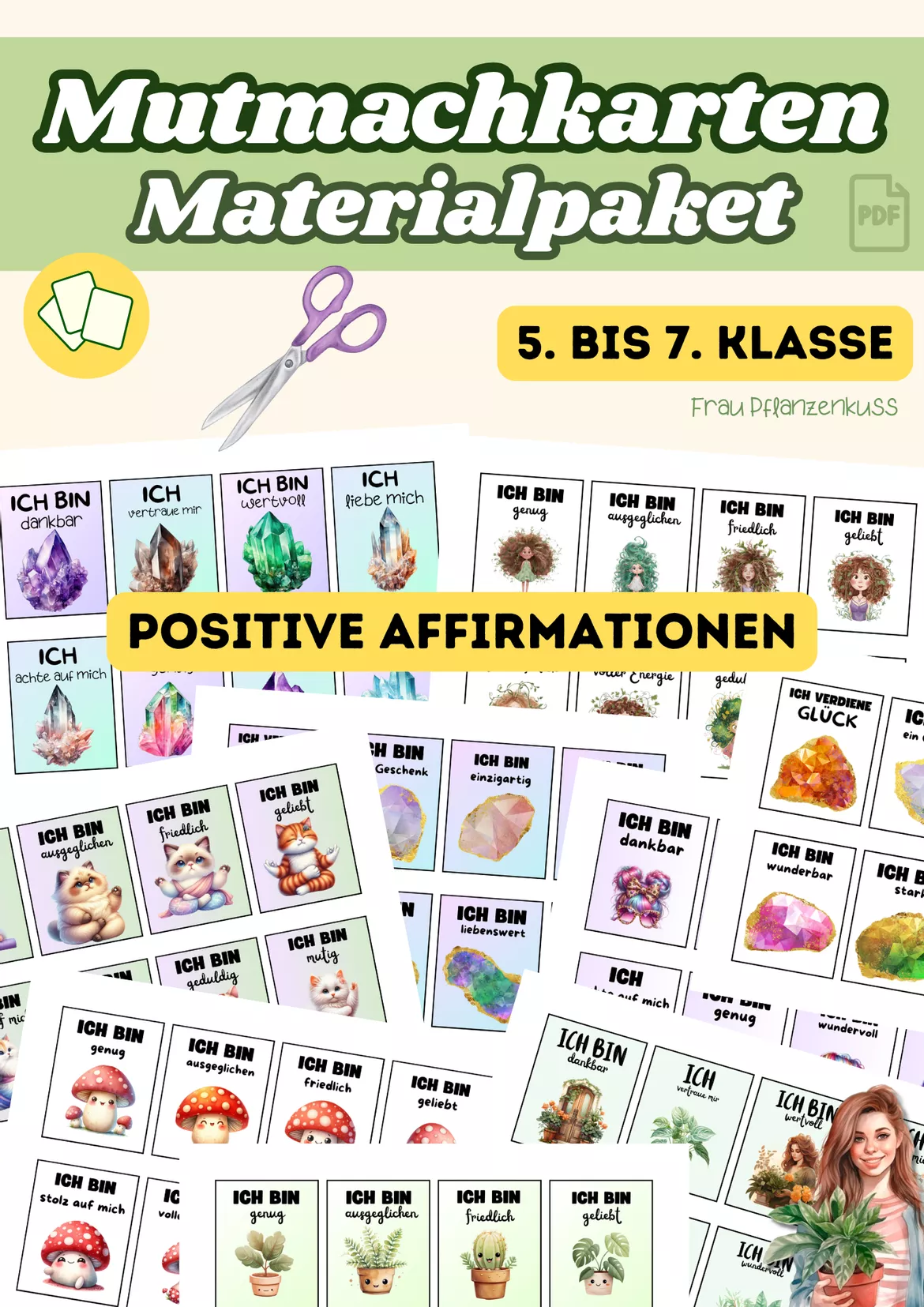 Bild in der Beschreibung des Unterrichtsmaterials Materialpaket Mutmachkarten | Verschiedene Designs mit positiven Affirmationen für Schüler:innen | Klasse 5–7 von Frau Pflanzenkuss #1