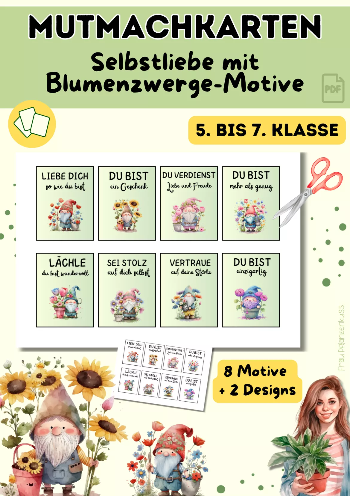 Bild in der Beschreibung des Unterrichtsmaterials Mutmachkarten Blumenzwerge | Positive Affirmationen für mehr Selbstvertrauen | Klasse 5–7 von Frau Pflanzenkuss #2