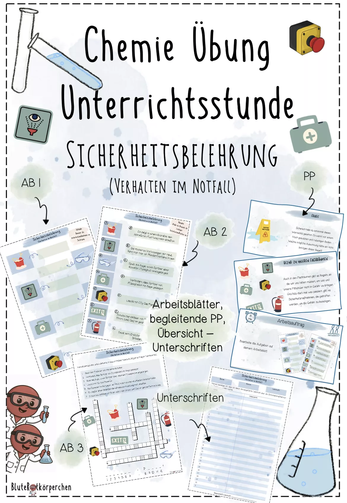 Bild in der Beschreibung des Unterrichtsmaterials Laborführerschein: Laborregeln, Laborgeräte, Versuchsprotokoll, Gefahrenpiktogramme, Gasbrenner | Chemie Übung 8 | sofort einsetzbar | Forscherheft von BluteRotkörperchen #3