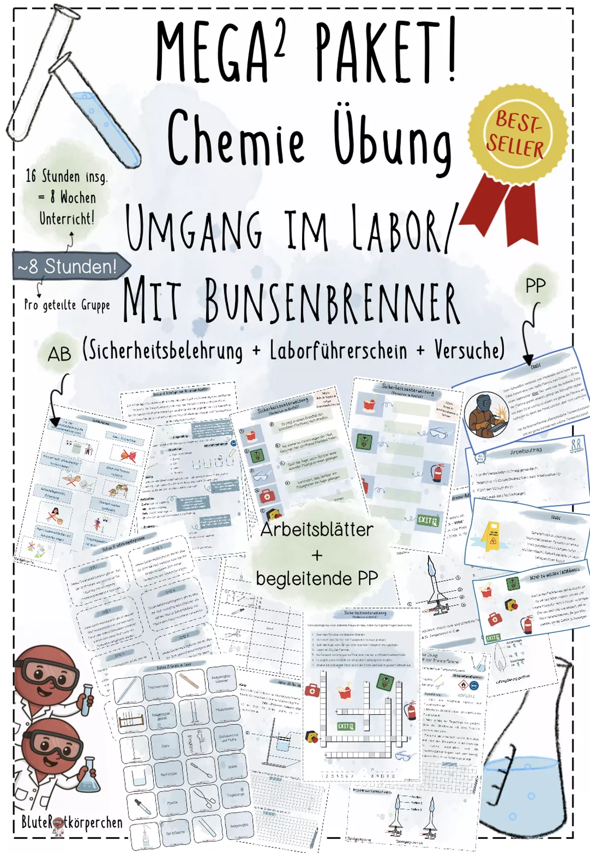 Bild in der Beschreibung des Unterrichtsmaterials Laborführerschein: Laborregeln, Laborgeräte, Versuchsprotokoll, Gefahrenpiktogramme, Gasbrenner | Chemie Übung 8 | sofort einsetzbar | Forscherheft von BluteRotkörperchen #4