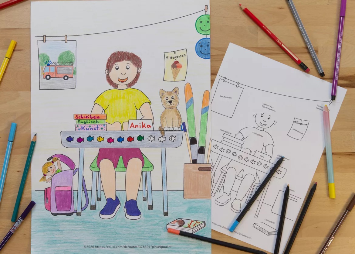 Bild in der Beschreibung des Unterrichtsmaterials Schulstart, Das bin ich, Kunst Grundschule von Pinselpauker #1