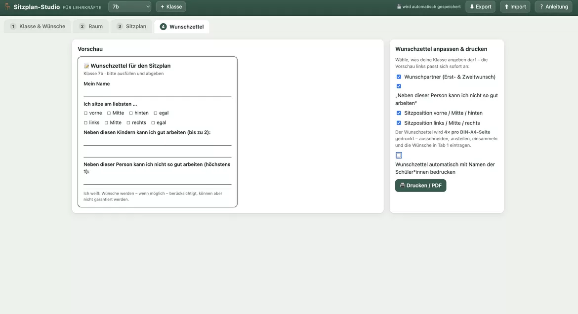 Bild in der Beschreibung des Unterrichtsmaterials Sitzplan Generator: Sitzplan & Sitzordnung in Minuten automatisch erstellen – digitales Lehrertool mit Schülerwünschen, Wunschzettel & Drag-and-drop | Sitzplaner mit Reihen, Gruppentische, U-Form, freier Raumplan von LaPalmaDreams #2