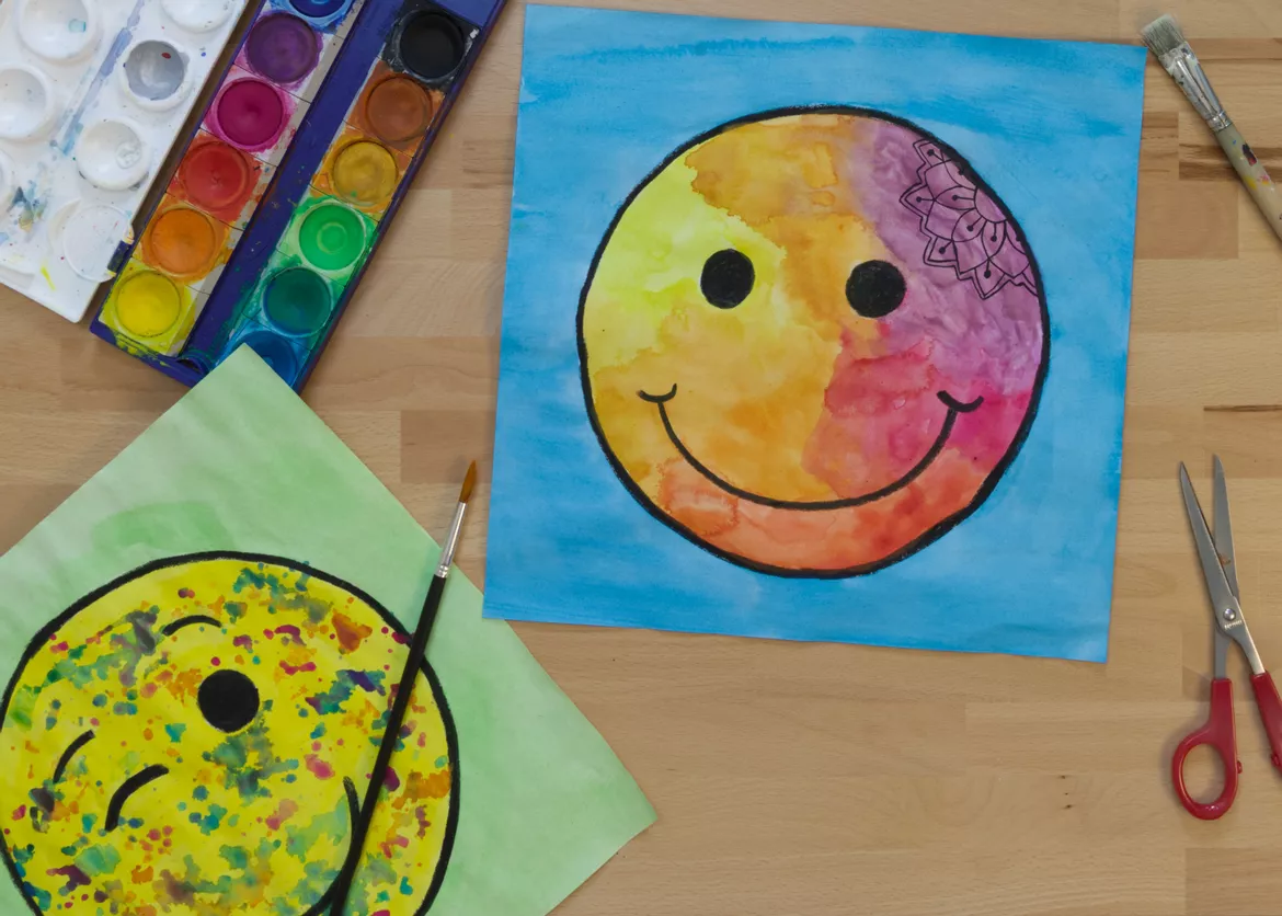 Bild in der Beschreibung des Unterrichtsmaterials Kunst Grundschule, Male einen bunten Smiley von Pinselpauker #1