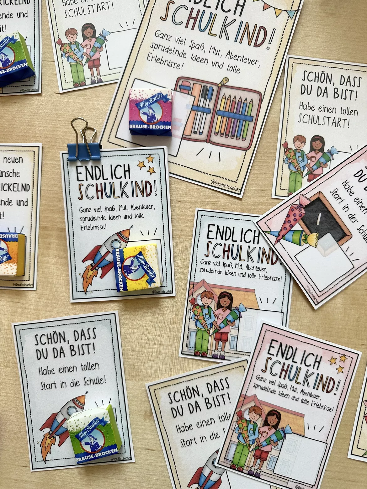 Bild in der Beschreibung des Unterrichtsmaterials Schulkind / Schulstart & Schulanfang - Grußkarte + Brause zur Einschulung Begrüßungen von Doodleteacher #1