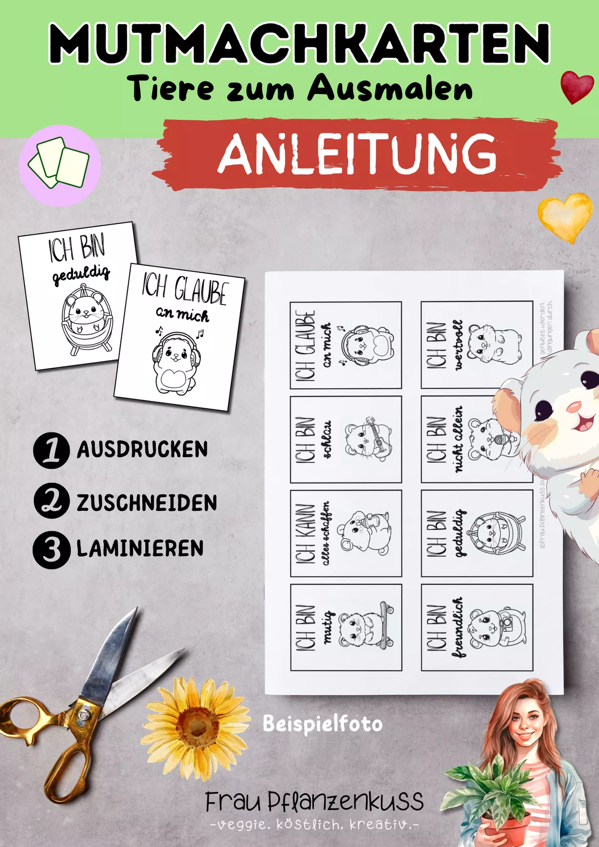 Bild in der Beschreibung des Unterrichtsmaterials Mutmachkarten zum Ausmalen | Hamster-Motive & positive Affirmationen | Klasse 1–4 von Frau Pflanzenkuss #1