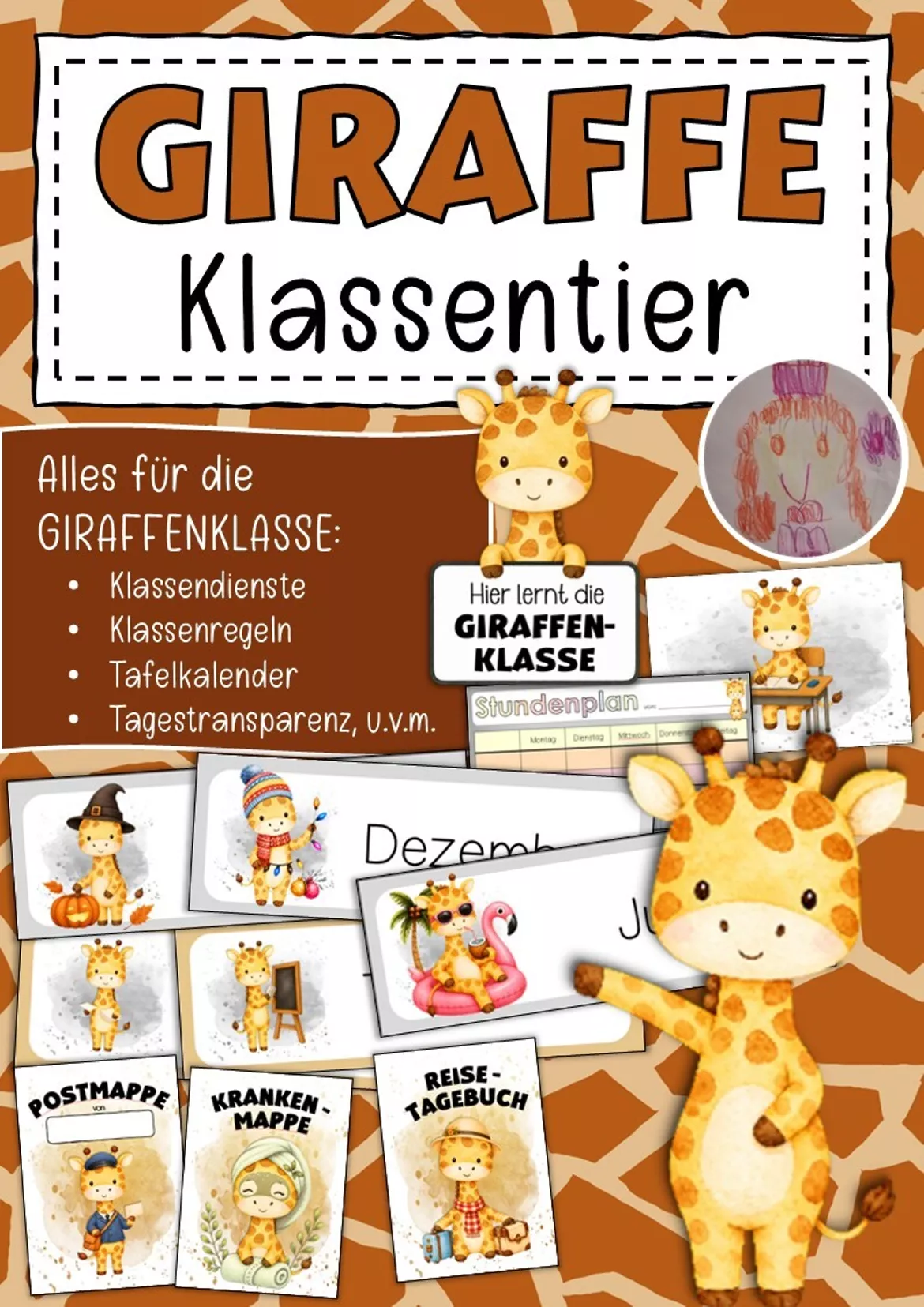 Bild in der Beschreibung des Unterrichtsmaterials Willkommensgruß Klassentier Giraffe Regenbogen von Abenteuer Grundschule #2