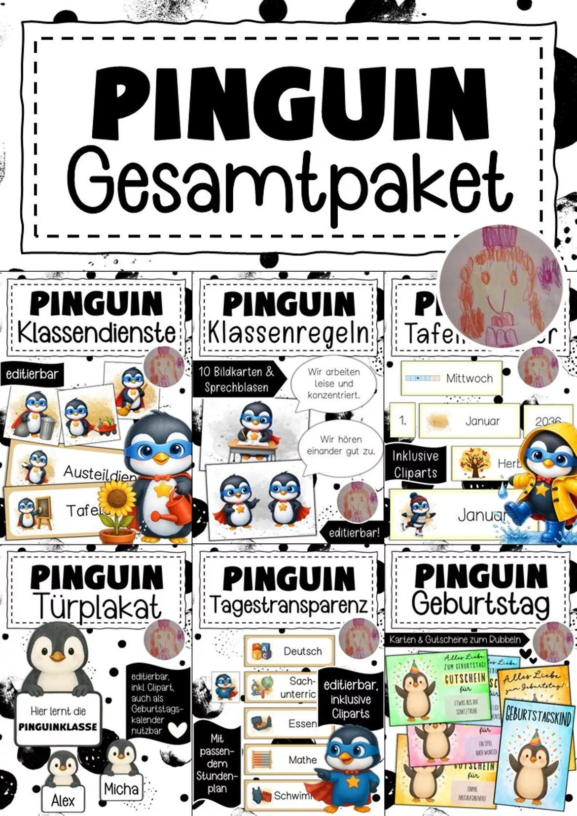 Bild in der Beschreibung des Unterrichtsmaterials Willkommensgruß Klassentier Pinguin Regenbogen von Abenteuer Grundschule #1