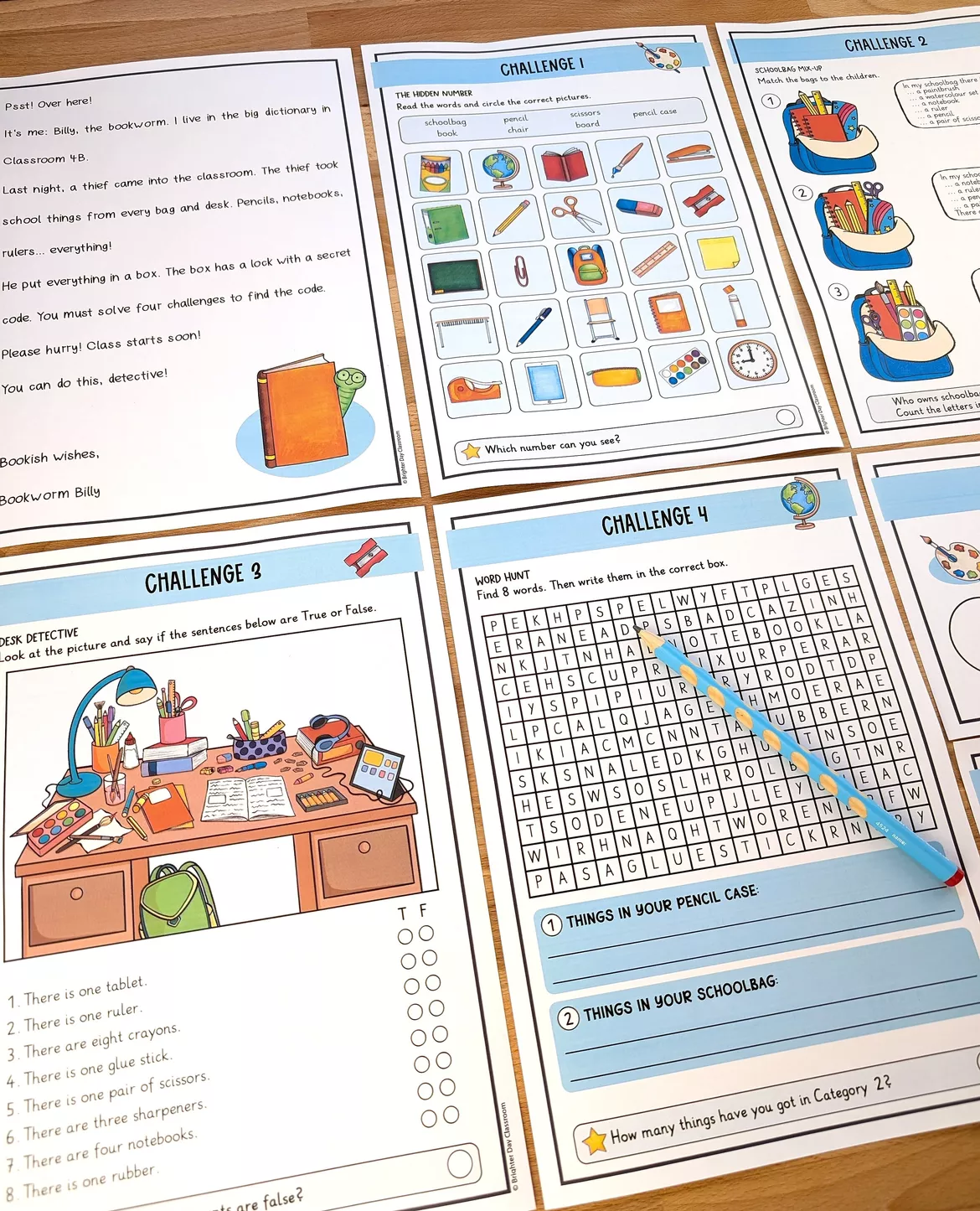 Bild in der Beschreibung des Unterrichtsmaterials Escape Room Englisch – Thema "School Things" (Schulsachen) von Brighter Day Classroom #1