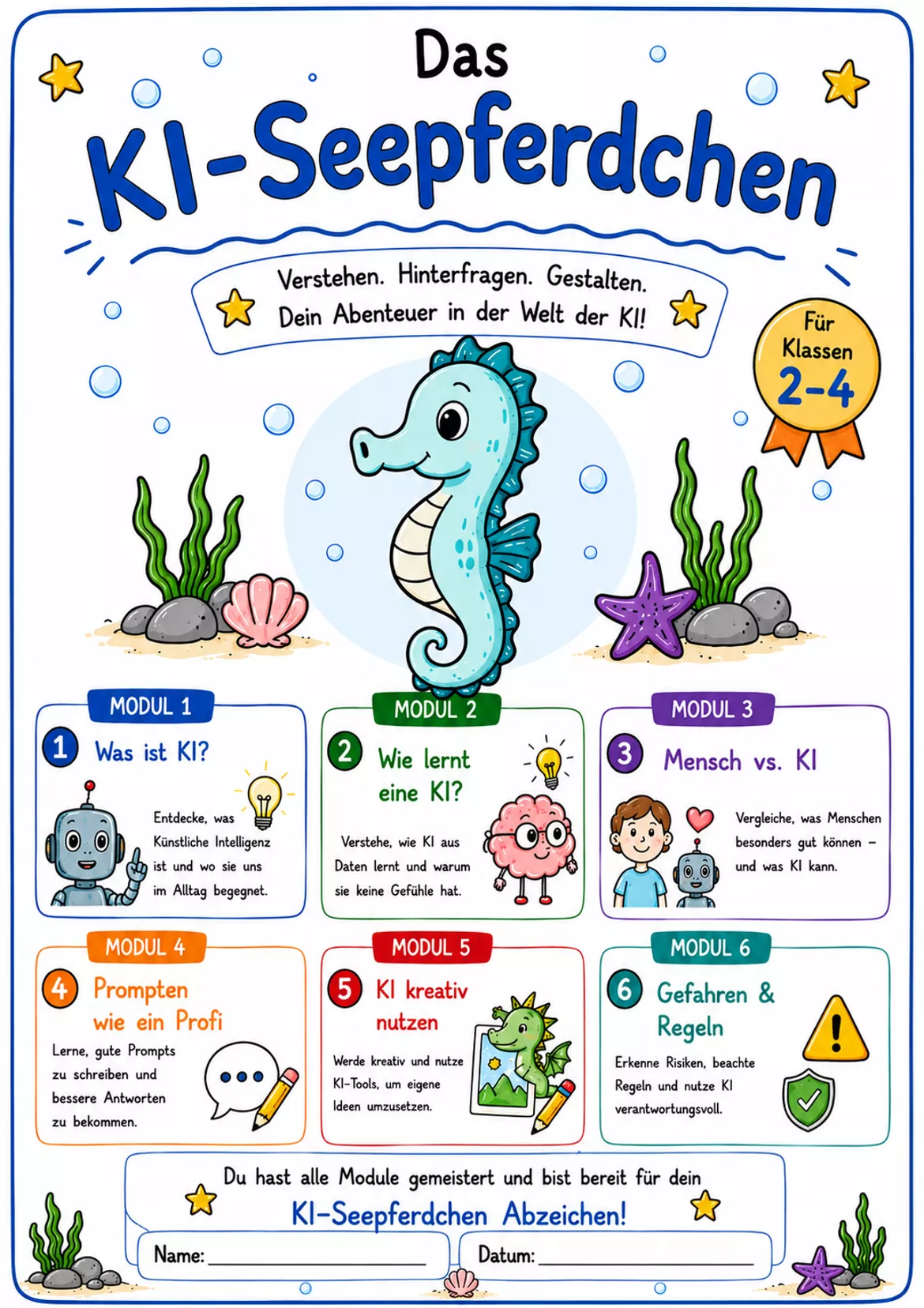 Bild in der Beschreibung des Unterrichtsmaterials Lesezeichen Küstliche Intelligenz Seepferdchen FREEBIE von Markys-Simu-KI #1