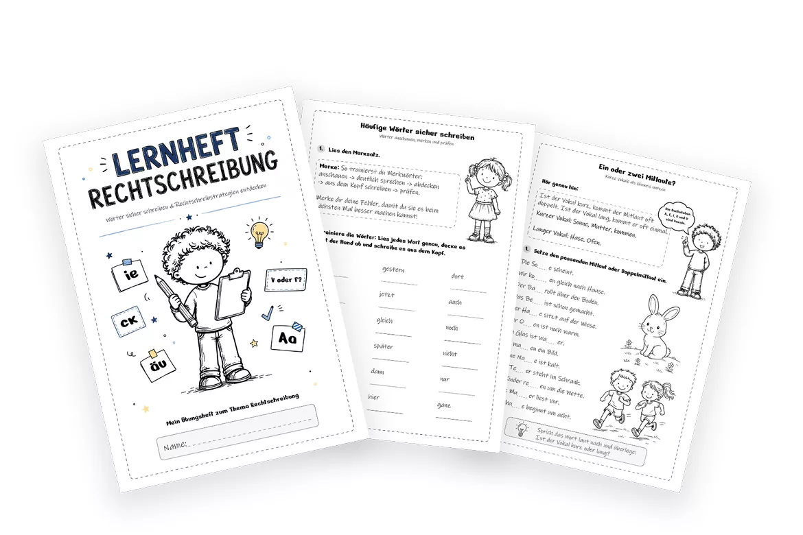 Bild in der Beschreibung des Unterrichtsmaterials Rechtschreibstrategien Übungsheft - Rechtschreibung Deutsch Klasse 2 & 3 von TeachingRocket #1