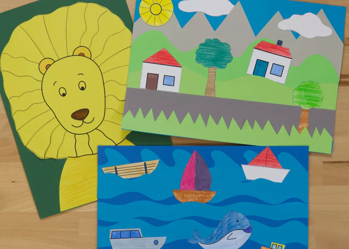 Bild in der Beschreibung des Unterrichtsmaterials Kunst Klasse 1, schneiden und kleben üben, Grundschule von Pinselpauker #1