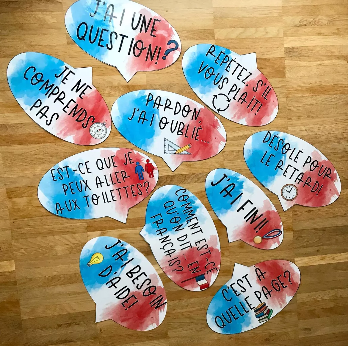 Bild in der Beschreibung des Unterrichtsmaterials Sprechblasen: Phrases utiles (salle de classe) von Mme_Sie #1