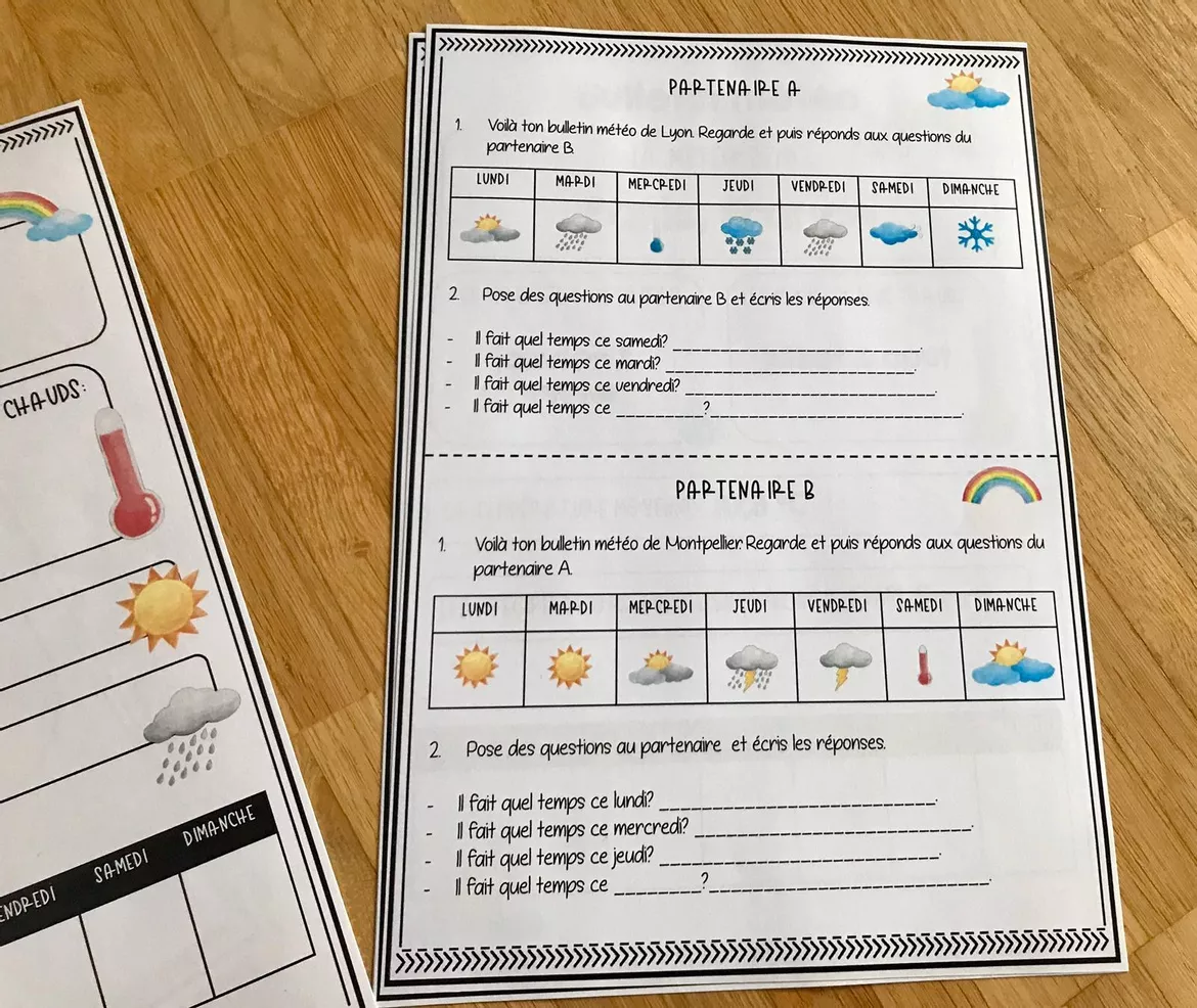 Bild in der Beschreibung des Unterrichtsmaterials Partnerbogen/Tandembogen: Météo (Wetter) von Mme_Sie #1