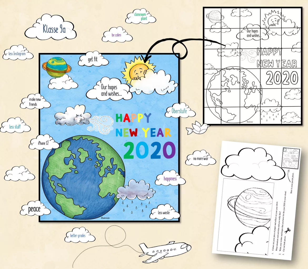 Bild in der Beschreibung des Unterrichtsmaterials Unser Jahr 2026 / Neujahr - Kooperatives Poster / Gemeinschaftsbild von Doodleteacher #5