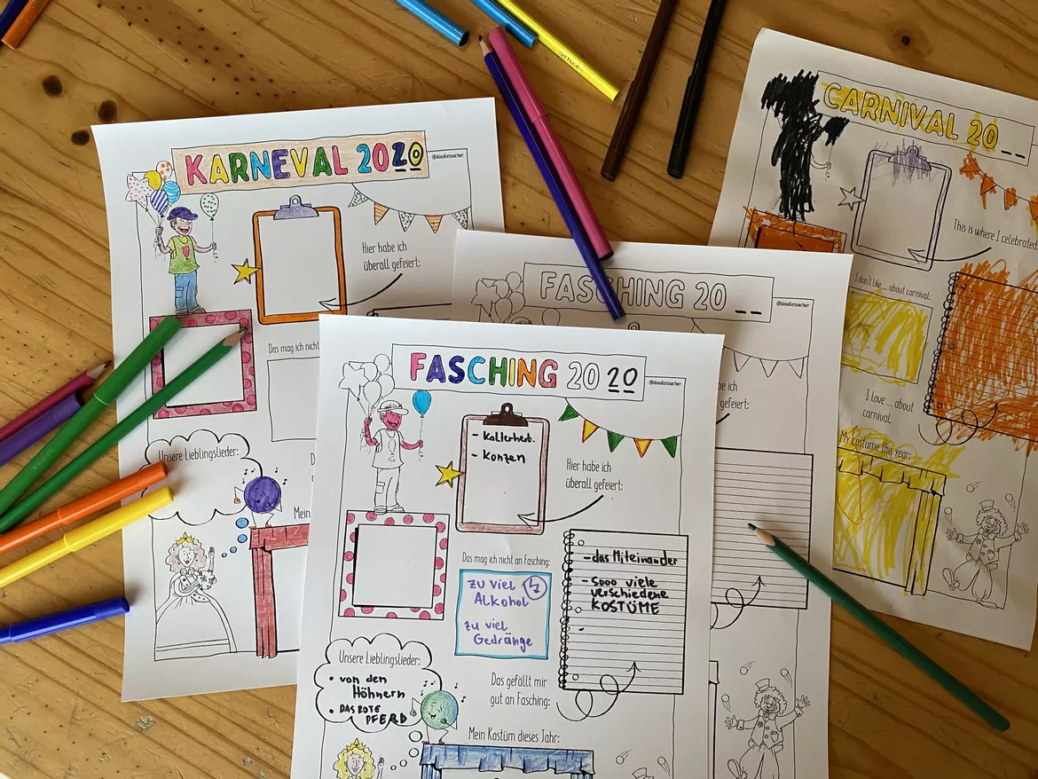 Bild in der Beschreibung des Unterrichtsmaterials Karneval / Fasching / Carnival - Sketchnotes (+interaktiv) von Doodleteacher #1