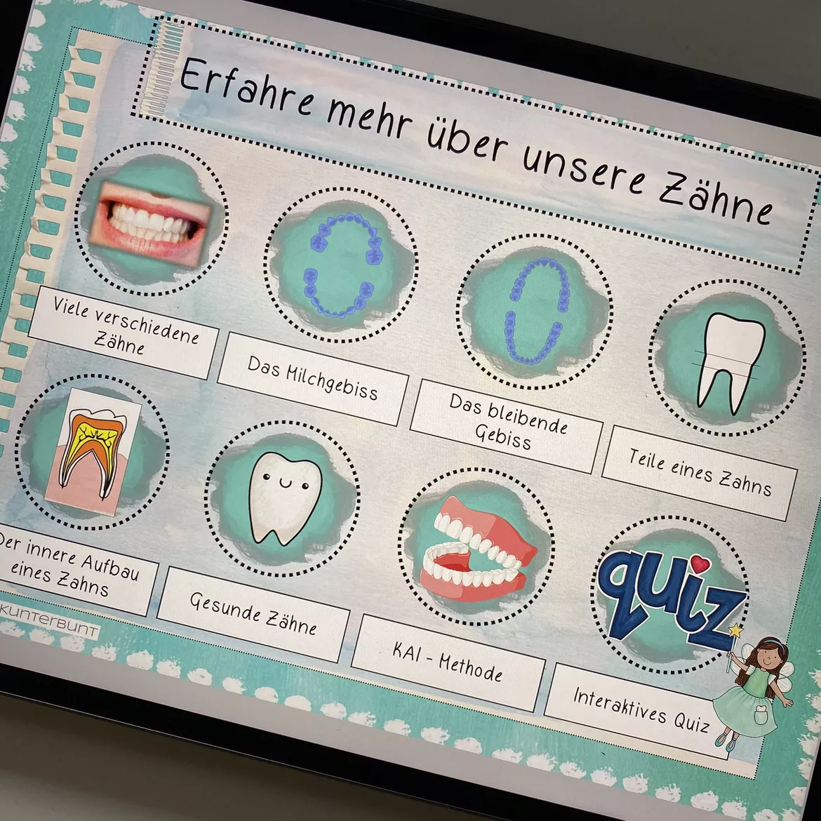 Bild in der Beschreibung des Unterrichtsmaterials Interaktive Lesekartei Unsere Zähne von Froilein Kunterbunt #1