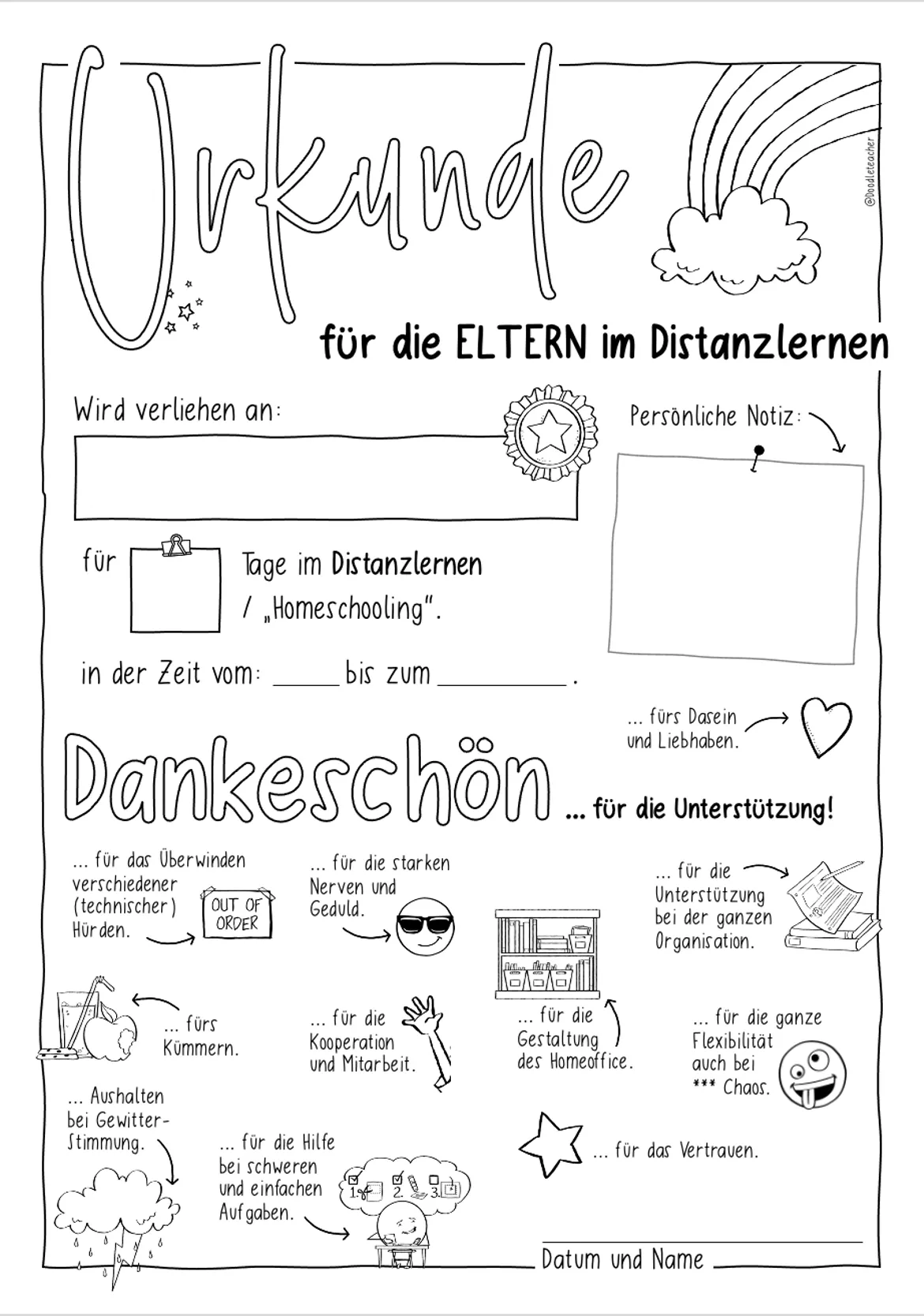 Bild in der Beschreibung des Unterrichtsmaterials Urkunde Distanzlernen / Homeschooling - Schüler & Eltern von Doodleteacher #4