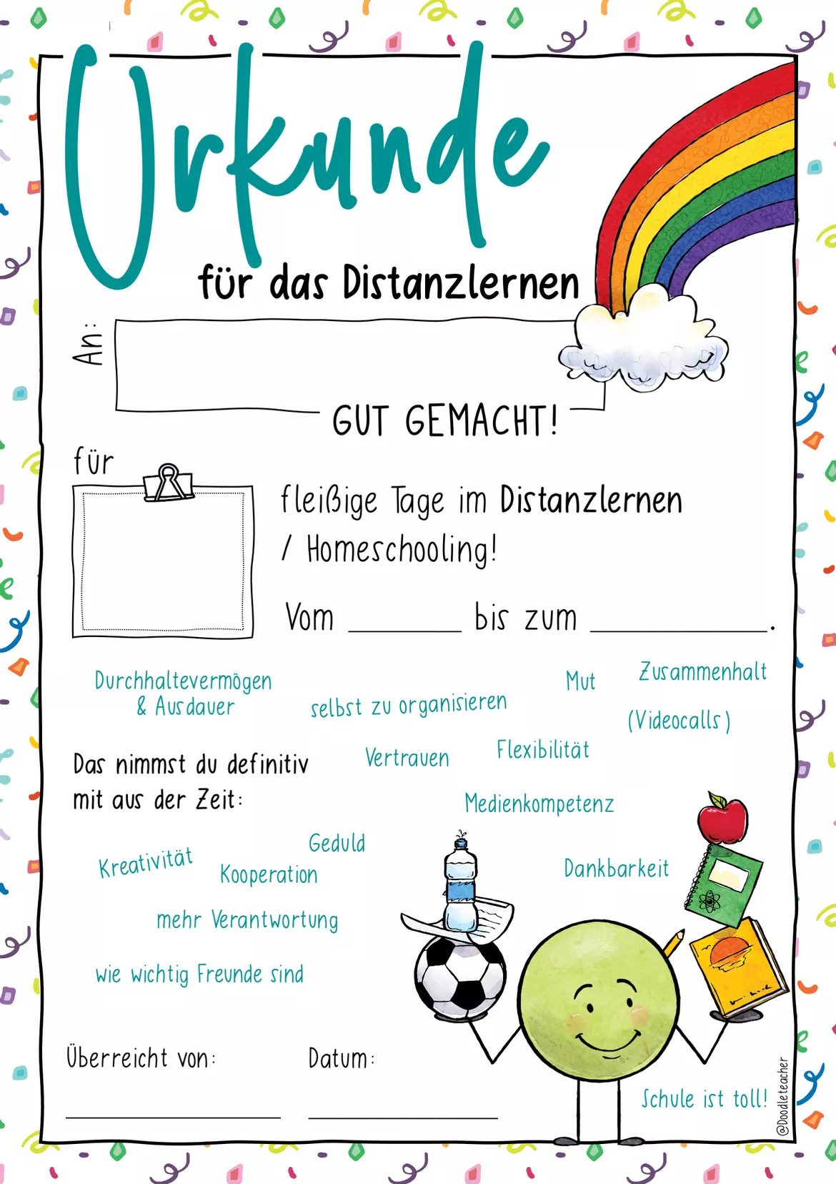 Bild in der Beschreibung des Unterrichtsmaterials Urkunde Distanzlernen / Homeschooling - Schüler & Eltern von Doodleteacher #3