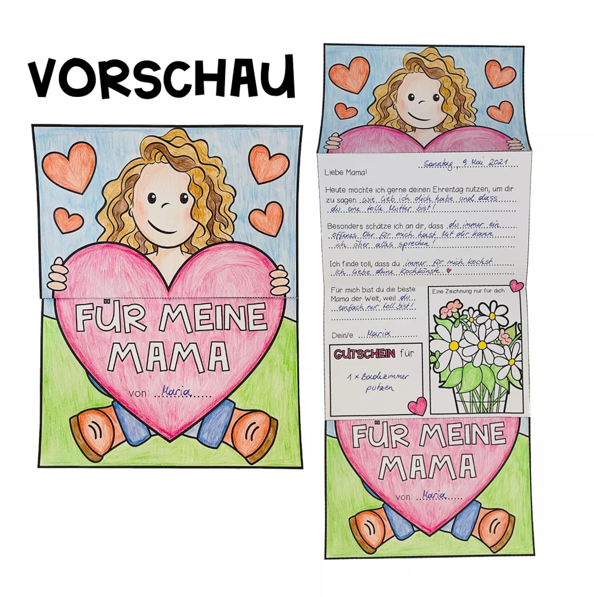 Bild in der Beschreibung des Unterrichtsmaterials MUTTERTAGSGESCHENK - Aufklapp-Brief (4-fach differnziert) von Unterrichtmitspass #1