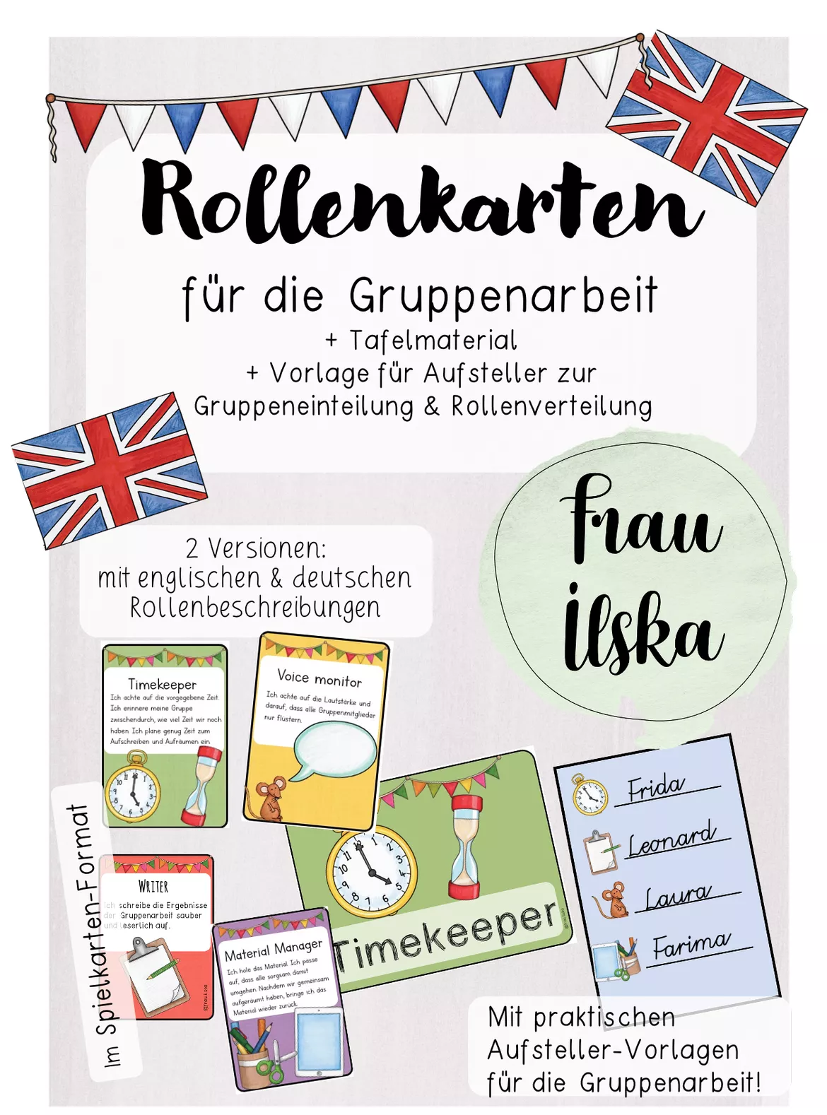 Bild in der Beschreibung des Unterrichtsmaterials Materialpaket Gruppenarbeit Englisch (Rollenkarten, Tafelmaterial & Aufsteller-Vorlagen für die Gruppeneinteilung) von frau.ilska #2