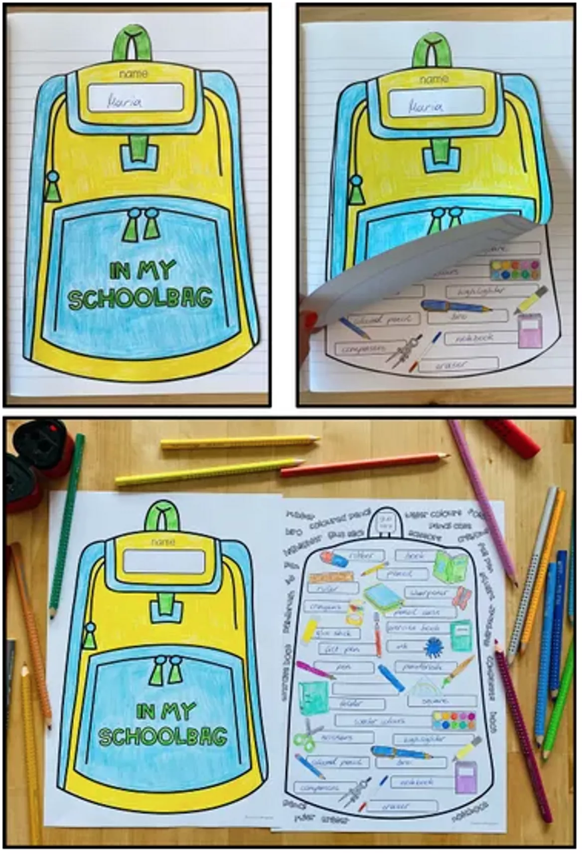 Bild in der Beschreibung des Unterrichtsmaterials LOOK INSIDE MY SCHOOLBAG (Vocabulary Craftivity) von MyTeachingFactory #1