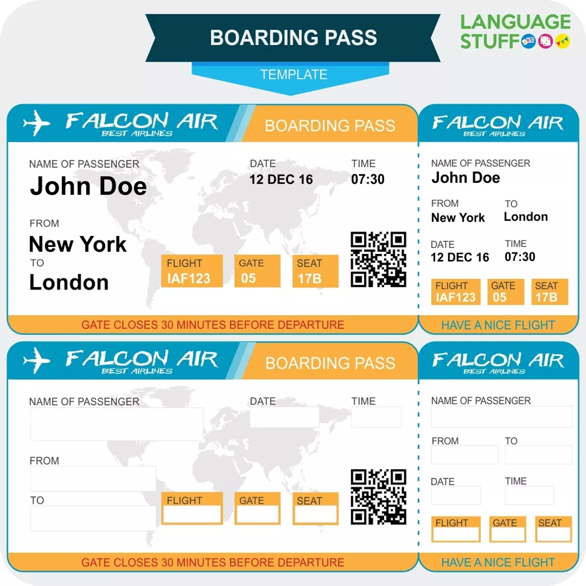 Bild in der Beschreibung des Unterrichtsmaterials Boarding Pass Template von Language Stuff #1