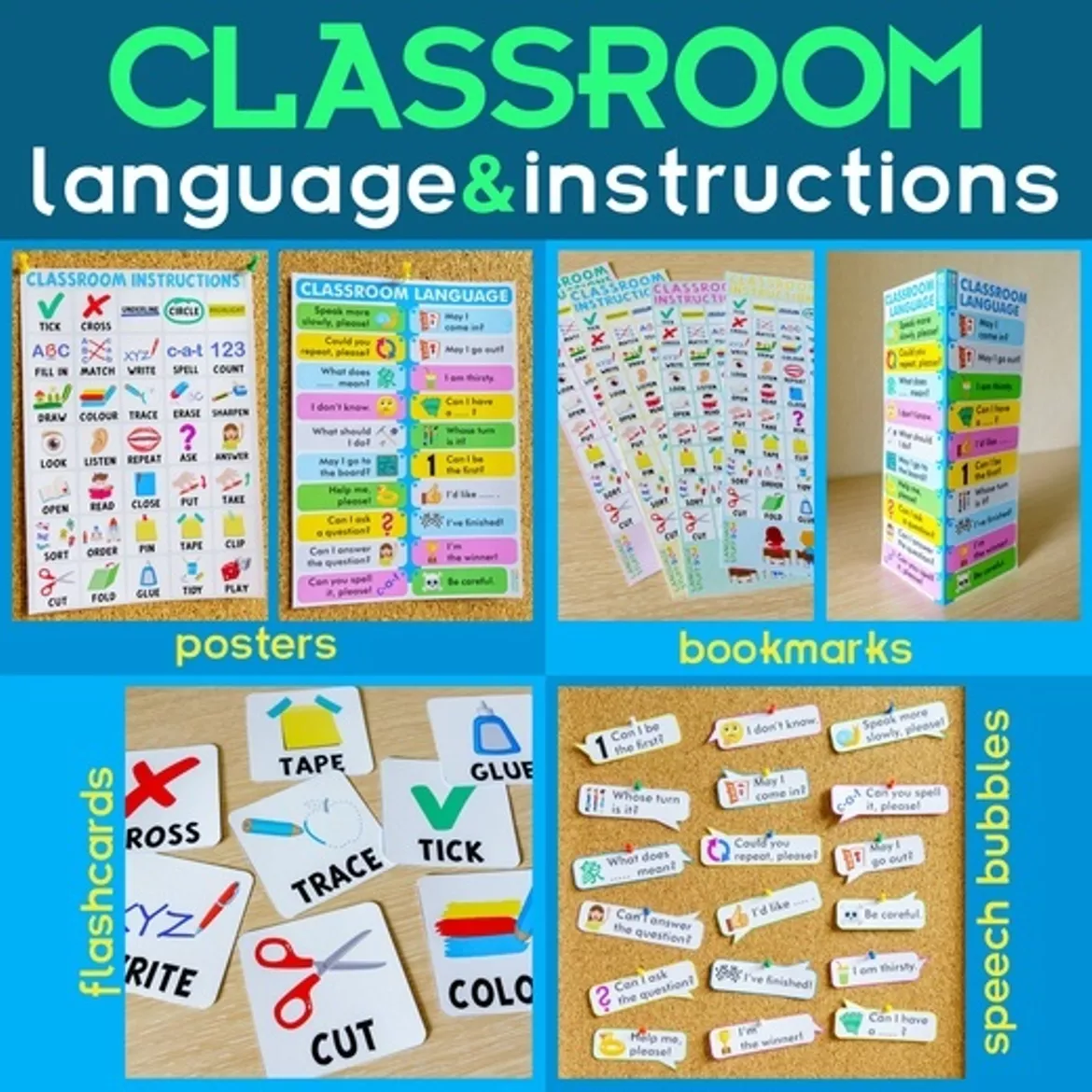 Bild in der Beschreibung des Unterrichtsmaterials Classroom language & instructions 4in1 von Language Stuff #1