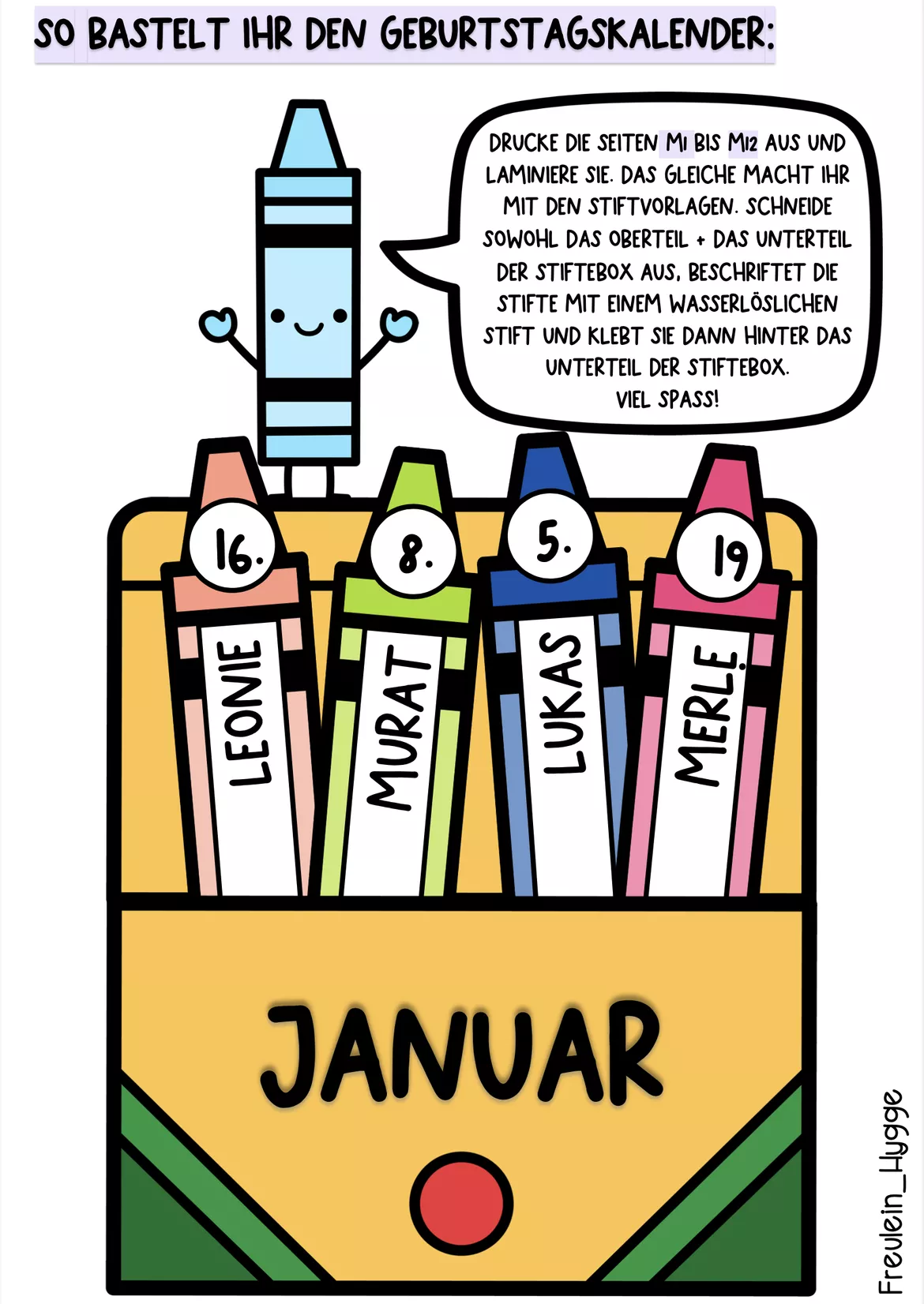 Bild in der Beschreibung des Unterrichtsmaterials Geburtstagskalender "Crayons" + Geburtstags-Countdown von Freulein Hygge #1