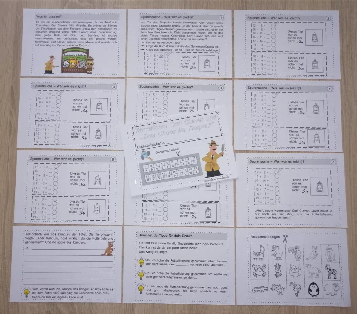 Bild in der Beschreibung des Unterrichtsmaterials Rechnen ZR 20 ohne Übergang Kommissar Carl Clever #edukiquiz von Abenteuer Grundschule #1