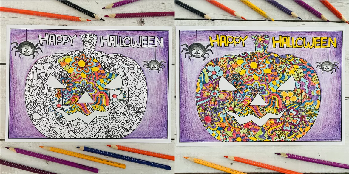 Bild in der Beschreibung des Unterrichtsmaterials Halloween Ausmalbilder – Halloween, Gruselbilder, Kürbis, Gespenster, Halloween-Deko | 12 Malvorlagen, Ausmalbild, Zeichnen, Muster gestalten, Kunst 2., 3., 4., 5., 6. Klasse, Grundschule, Sekundarstufe von Unterrichtmitspass #2
