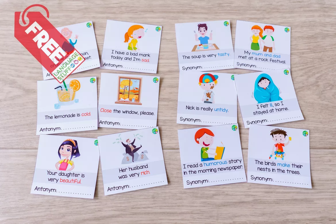 Bild in der Beschreibung des Unterrichtsmaterials Antonym and Synonym Task Cards von Language Stuff #1