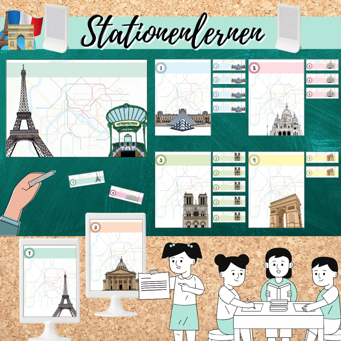 Bild in der Beschreibung des Unterrichtsmaterials Vorlage: Stationenlernen "Paris" #edukilights22 von Mme_Sie #1