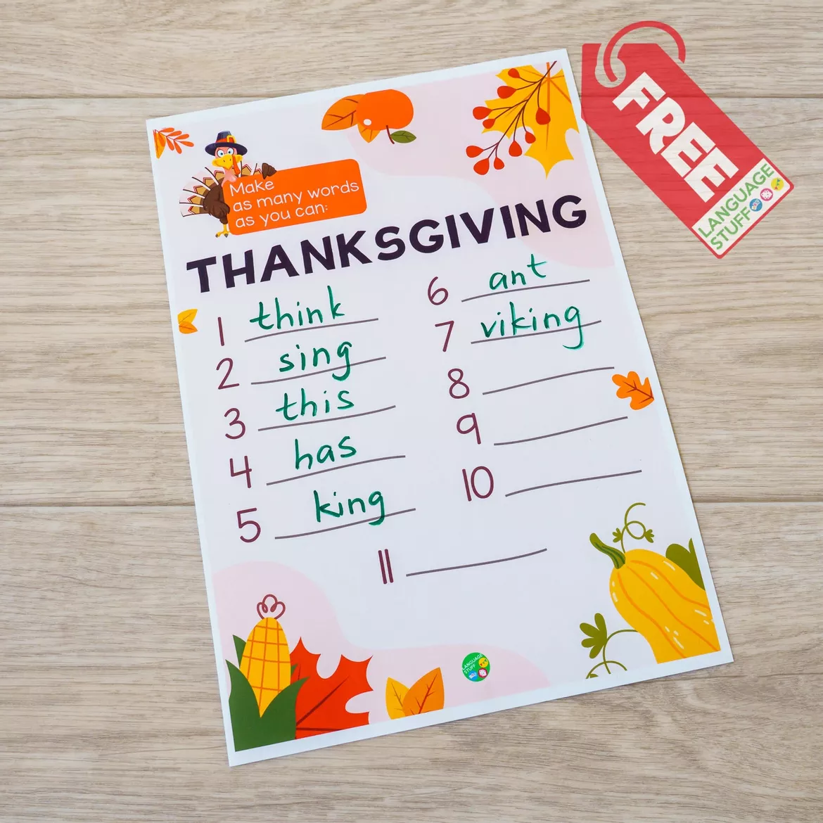 Bild in der Beschreibung des Unterrichtsmaterials Make the words (Thanksgiving activity) von Language Stuff #1