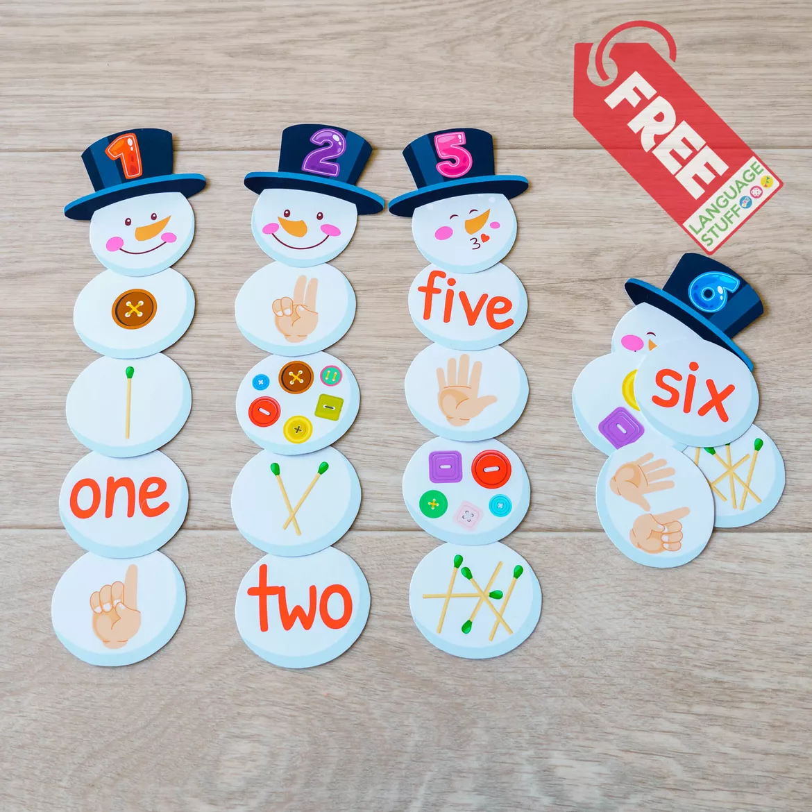 Bild in der Beschreibung des Unterrichtsmaterials Snowmen Numbers 1-10 von Language Stuff #1