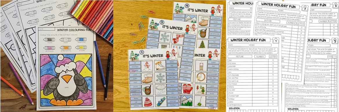 Bild in der Beschreibung des Unterrichtsmaterials Winter Englisch Klasse 3, 4, 5, 6 – Winter Vocabulary, Wortschatz, Arbeitsblätter, Reading Comprehension, Speaking Activities, Spiele, Bildkarten | Materialpaket von Unterrichtmitspass #2