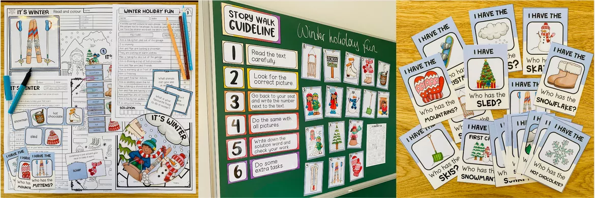 Bild in der Beschreibung des Unterrichtsmaterials Winter Englisch Klasse 3, 4, 5, 6 – Winter Vocabulary, Wortschatz, Arbeitsblätter, Reading Comprehension, Speaking Activities, Spiele, Bildkarten | Materialpaket von Unterrichtmitspass #1