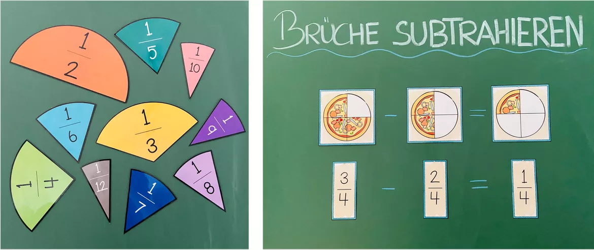 Bild in der Beschreibung des Unterrichtsmaterials Bruchrechnung / Brüche – Tafelmaterial, Bruchzahlen, Bruchdarstellung, Bruchschreibweise, Bruchteile, Zähler und Nenner | Matheunterricht, Klasse 5, 6, Sekundarstufe von Unterrichtmitspass #3