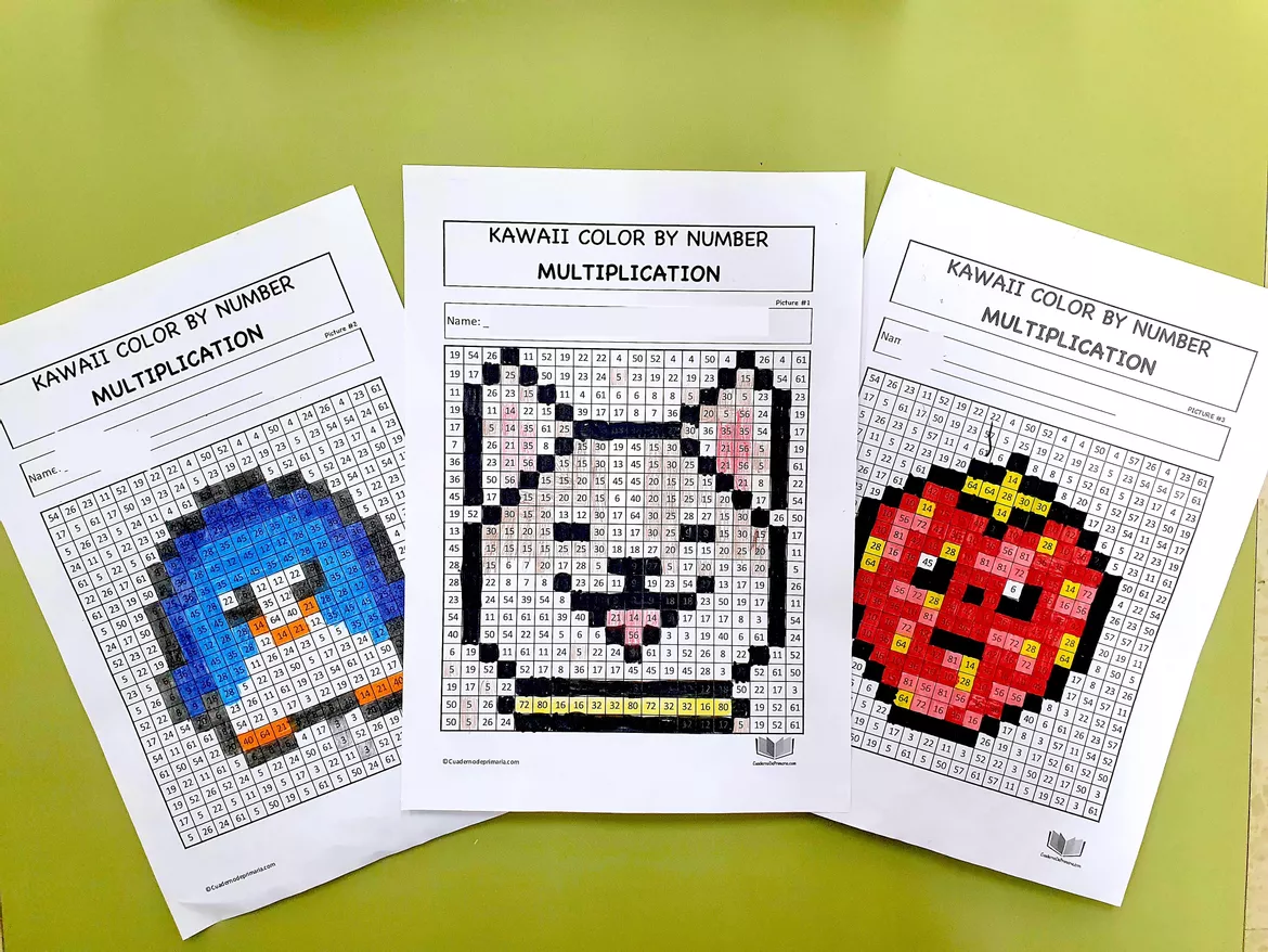 Bild in der Beschreibung des Unterrichtsmaterials Animal Misterioso Kawaii - Multiplicaciones 1 cifra von Cuaderno_de_Primaria #1