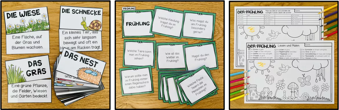 Bild in der Beschreibung des Unterrichtsmaterials Frühling DaF / DaZ / Deutsch Grundschule, Klasse 2, 3, 4, 5 – Wortschatz Frühling, Deutsch, Arbeitsblätter, Bildkarten, Wortkarten, Spiele, Lesen, Sprechen, Sprachförderung | Materialpaket von Unterrichtmitspass #3
