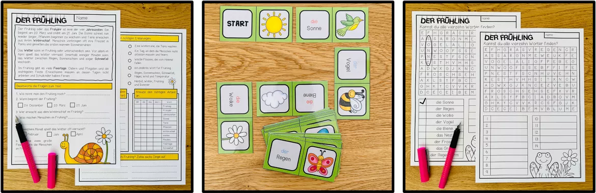 Bild in der Beschreibung des Unterrichtsmaterials Frühling DaF / DaZ / Deutsch Grundschule, Klasse 2, 3, 4, 5 – Wortschatz Frühling, Deutsch, Arbeitsblätter, Bildkarten, Wortkarten, Spiele, Lesen, Sprechen, Sprachförderung | Materialpaket von Unterrichtmitspass #4