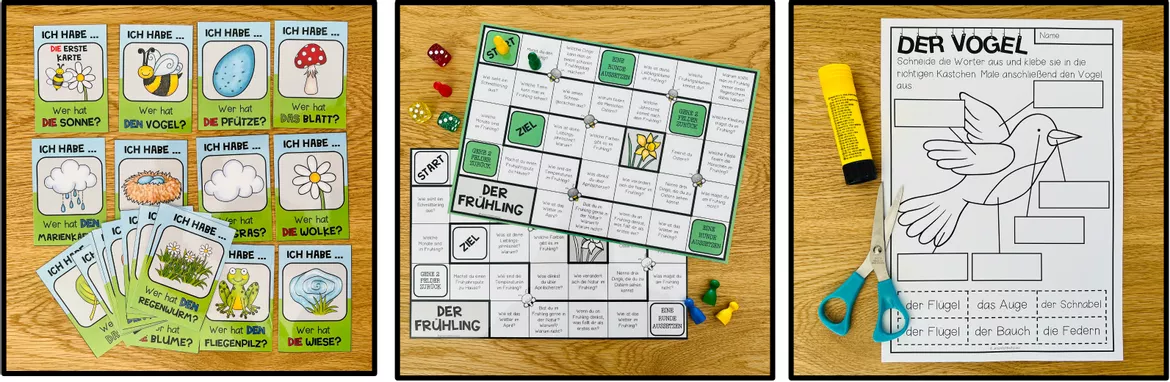 Bild in der Beschreibung des Unterrichtsmaterials Frühling DaF / DaZ / Deutsch Grundschule, Klasse 2, 3, 4, 5 – Wortschatz Frühling, Deutsch, Arbeitsblätter, Bildkarten, Wortkarten, Spiele, Lesen, Sprechen, Sprachförderung | Materialpaket von Unterrichtmitspass #2