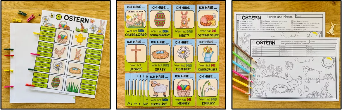 Bild in der Beschreibung des Unterrichtsmaterials Ostern DaF / DaZ Deutsch, Klasse 3, 4, 5 Deutsch Wortschatz, Vokabeln, Arbeitsblätter, Bildkarten, Wortkarten, Spiele | Materialpaket von Unterrichtmitspass #1