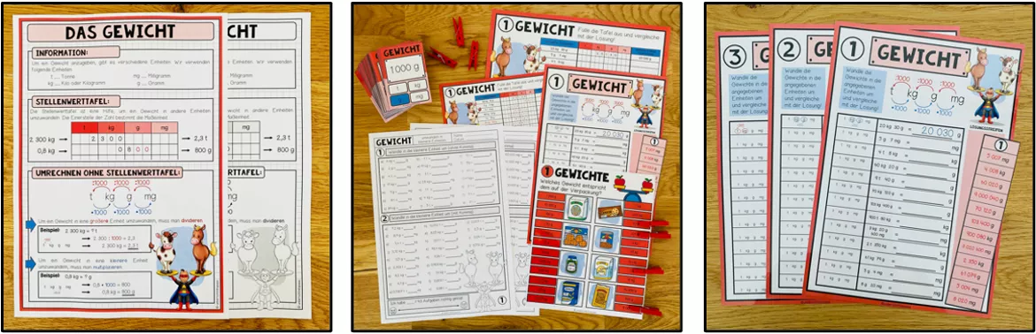 Bild in der Beschreibung des Unterrichtsmaterials Gewicht Mathematik Klasse 3, 4, 5 – Gewichtseinheiten umrechnen, Gramm, Kilogramm, Tonne, Gewichte berechnen, Größen und Maßeinheiten | Arbeitsblätter, Übungen, Materialpaket von Unterrichtmitspass #1
