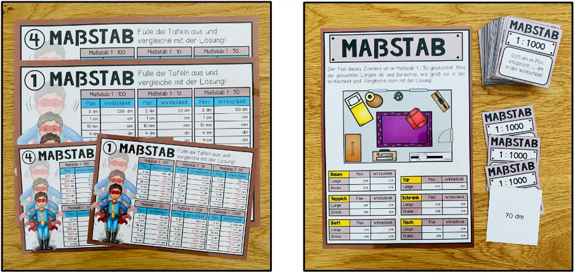 Bild in der Beschreibung des Unterrichtsmaterials Maßstab Klasse 5, 6 – Maßstab berechnen, vergrößern und verkleinern, Längen umrechnen, Kartenmaßstab, Strecken berechnen | Arbeitsblätter, Übungen, Materialpaket von Unterrichtmitspass #2
