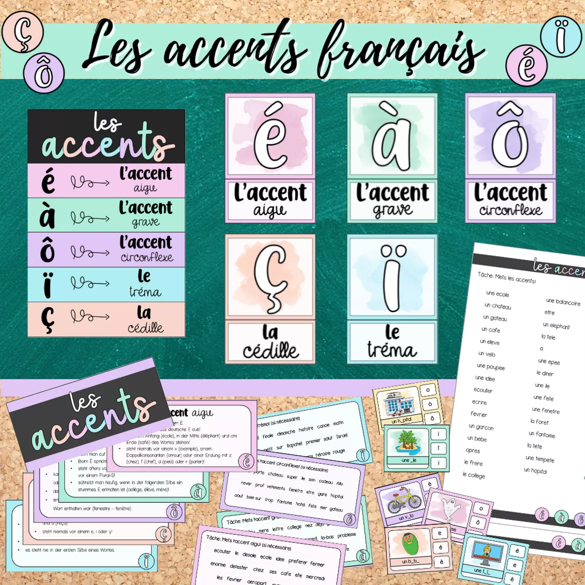 Bild in der Beschreibung des Unterrichtsmaterials Materialpaket: Les accents français (é, à, ô, ç, ï) von Mme_Sie #1